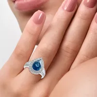 Effy Final Call Womens Genuine Blue Topaz & 1/ CT. T.W. Genuine Diamond 14K White Gold Cocktail Ring