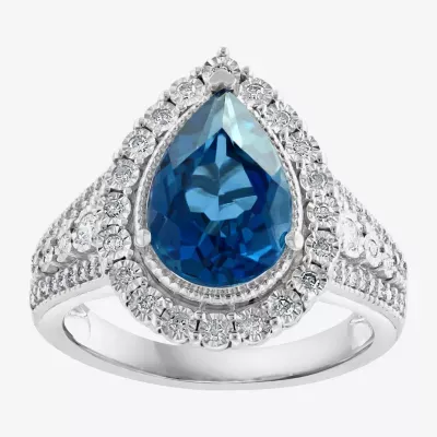 Effy Final Call Womens Genuine Blue Topaz & 1/ CT. T.W. Genuine Diamond 14K White Gold Cocktail Ring