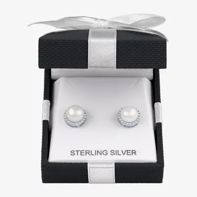 White Cultured Freshwater Pearl Sterling Silver Stud Earrings