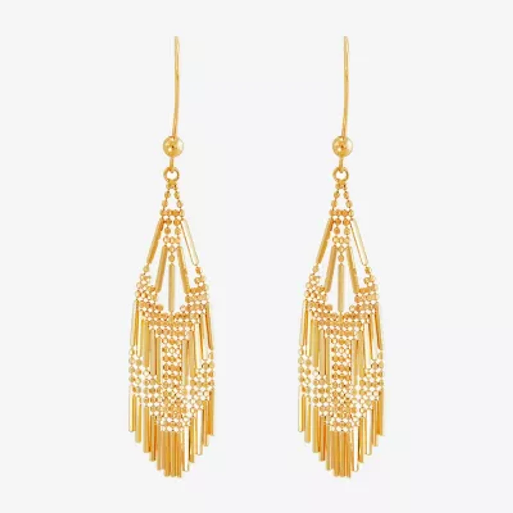 14K Yellow Gold Diamond-Cut Beaded Mesh Drop Earrings