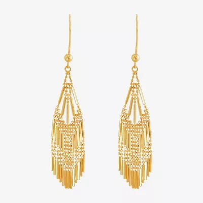 14K Yellow Gold Diamond-Cut Beaded Mesh Drop Earrings