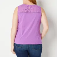 St. John's Bay Plus Womens Round Neck Sleeveless Blouse