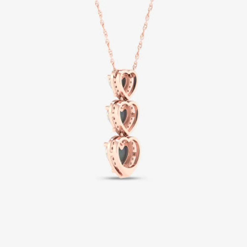 Womens Genuine Opal & 1/5 CT. T.W.  Genuine Diamond 10K Rose Gold Heart Pendant Necklace