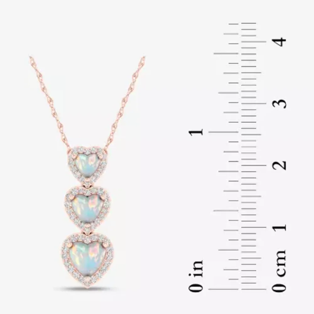 Womens Genuine Opal & 1/ CT. T.W. Genuine Diamond 10K Rose Gold Heart Pendant Necklace