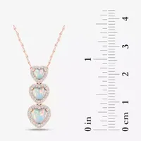 Womens Genuine Opal & 1/ CT. T.W. Genuine Diamond 10K Rose Gold Heart Pendant Necklace