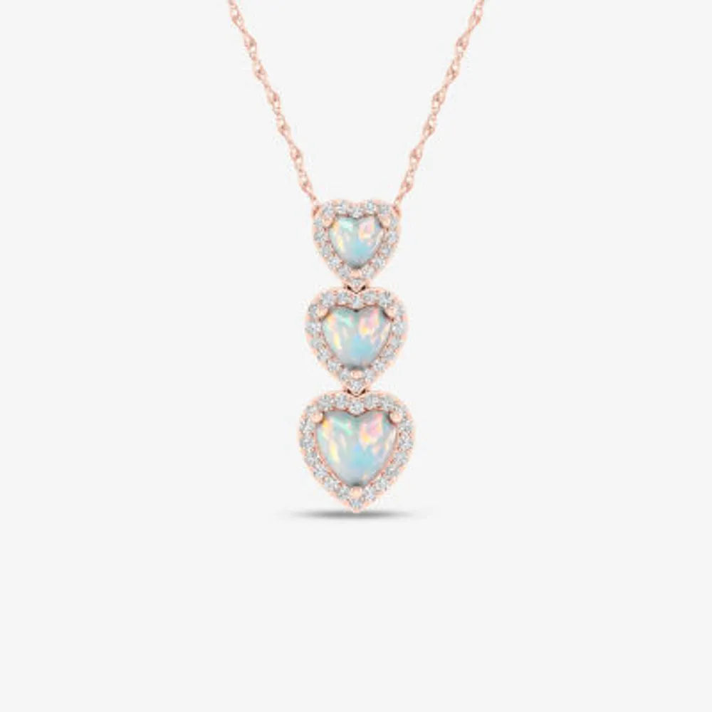 Womens Genuine Opal & 1/5 CT. T.W.  Genuine Diamond 10K Rose Gold Heart Pendant Necklace