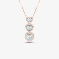 Womens Genuine Opal & 1/ CT. T.W. Genuine Diamond 10K Rose Gold Heart Pendant Necklace