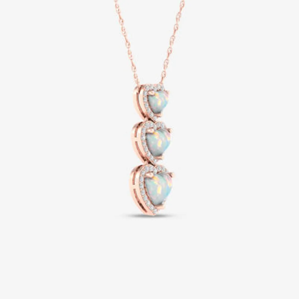 Womens Genuine Opal & 1/5 CT. T.W.  Genuine Diamond 10K Rose Gold Heart Pendant Necklace