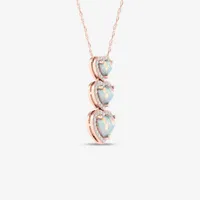 Womens Genuine Opal & 1/ CT. T.W. Genuine Diamond 10K Rose Gold Heart Pendant Necklace