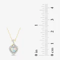 Womens Genuine Opal & 1/ CT. T.W. Genuine Diamond 10K Gold Heart Pendant Necklace