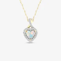 Womens Genuine Opal & 1/ CT. T.W. Genuine Diamond 10K Gold Heart Pendant Necklace