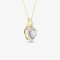 Womens Genuine Opal & 1/ CT. T.W. Genuine Diamond 10K Gold Heart Pendant Necklace