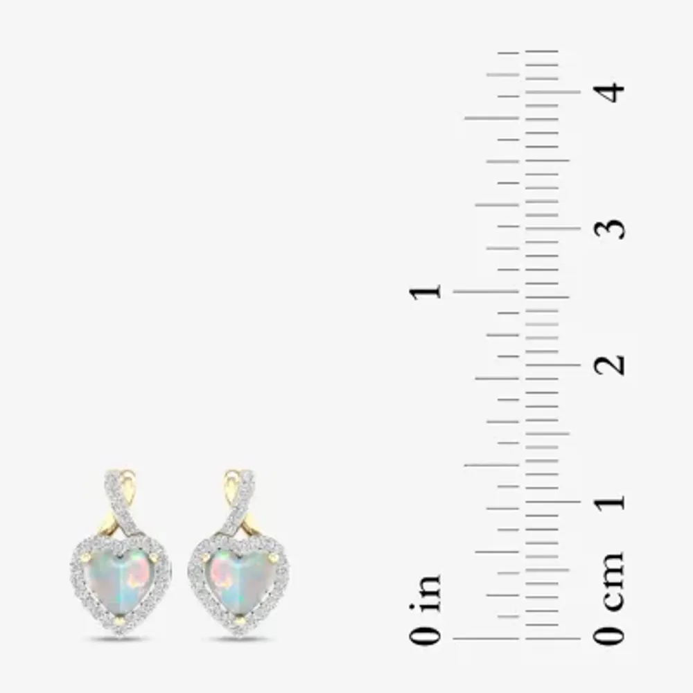 Womens Genuine Opal & 1/6 CT. T.W. Genuine Diamond 10K Gold 12.4mm Heart Stud Earrings