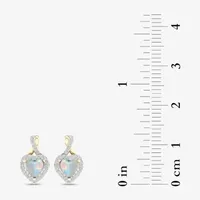 Womens Genuine Opal & 1/6 CT. T.W. Genuine Diamond 10K Gold 12.4mm Heart Stud Earrings