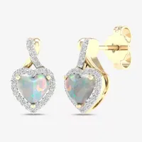 Womens Genuine Opal & 1/6 CT. T.W. Genuine Diamond 10K Gold 12.4mm Heart Stud Earrings