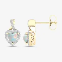 Womens Genuine Opal & 1/6 CT. T.W. Genuine Diamond 10K Gold 12.4mm Heart Stud Earrings