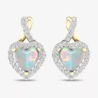 Womens Genuine Opal & 1/6 CT. T.W. Genuine Diamond 10K Gold 12.4mm Heart Stud Earrings