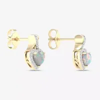 Womens Genuine Opal & 1/6 CT. T.W. Genuine Diamond 10K Gold 12.4mm Heart Stud Earrings