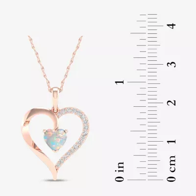 Womens 1/6 CT. T.W. Genuine Opal 10K Rose Gold Heart Pendant Necklace