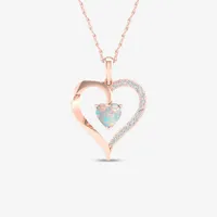 Womens 1/6 CT. T.W. Genuine Opal 10K Rose Gold Heart Pendant Necklace