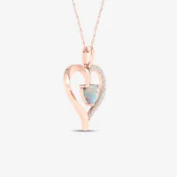 Womens 1/6 CT. T.W. Genuine Opal 10K Rose Gold Heart Pendant Necklace