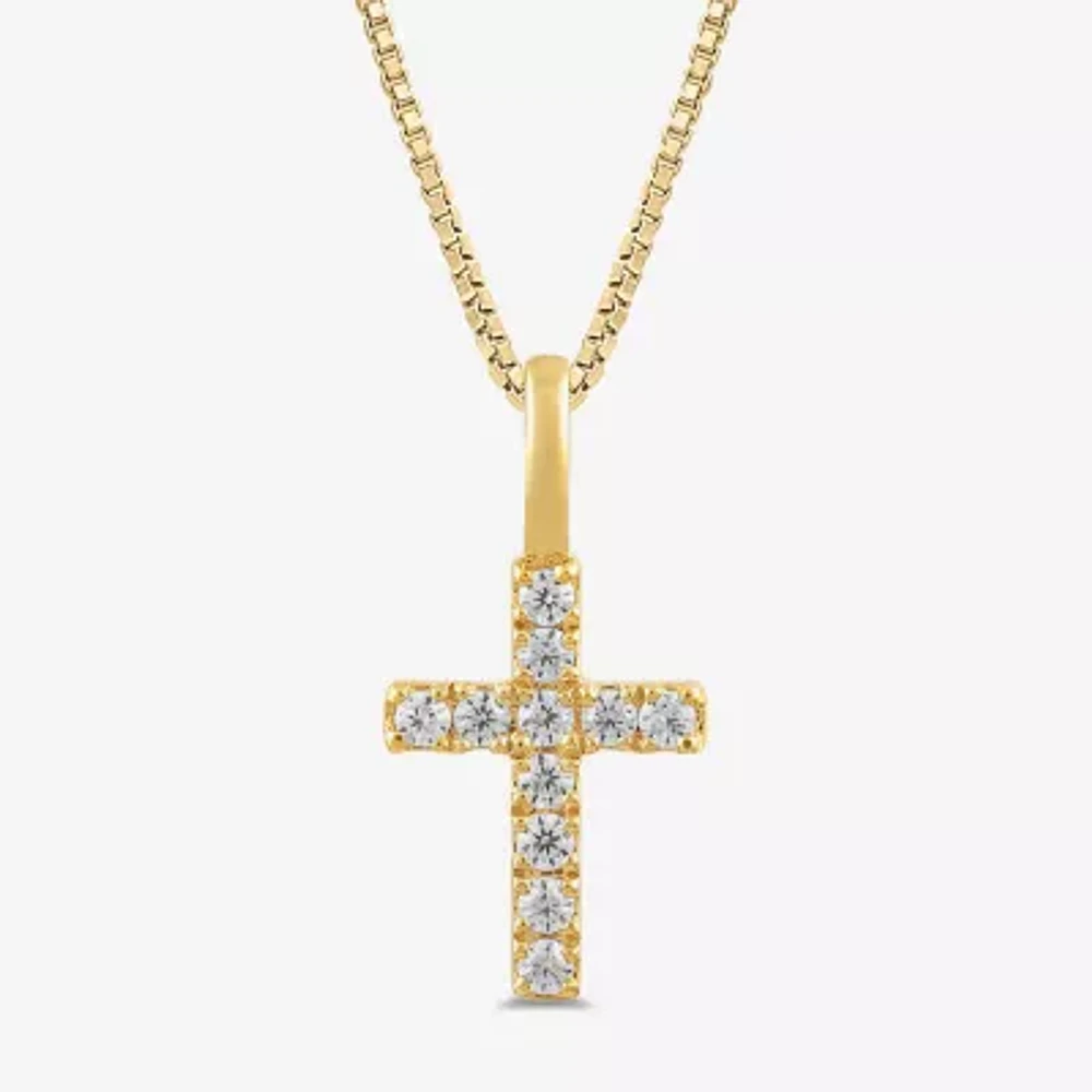 Womens 1/10 CT. T.W. Lab Grown White Diamond 10K Gold Cross Pendant Necklace