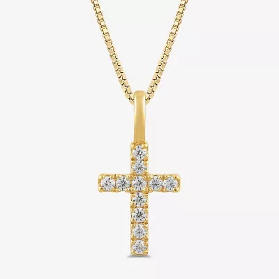 Womens 1/10 CT. T.W. Lab Grown White Diamond 10K Gold Cross Pendant Necklace