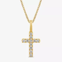 Womens 1/10 CT. T.W. Lab Grown White Diamond 10K Gold Cross Pendant Necklace