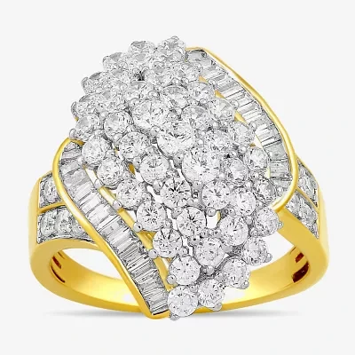 Womens 2 CT. T.W. Lab Grown White Diamond 10K or Yellow Gold Marquise Cluster Cocktail Ring