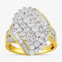 Womens 2 CT. T.W. Lab Grown White Diamond 10K or Yellow Gold Marquise Cluster Cocktail Ring