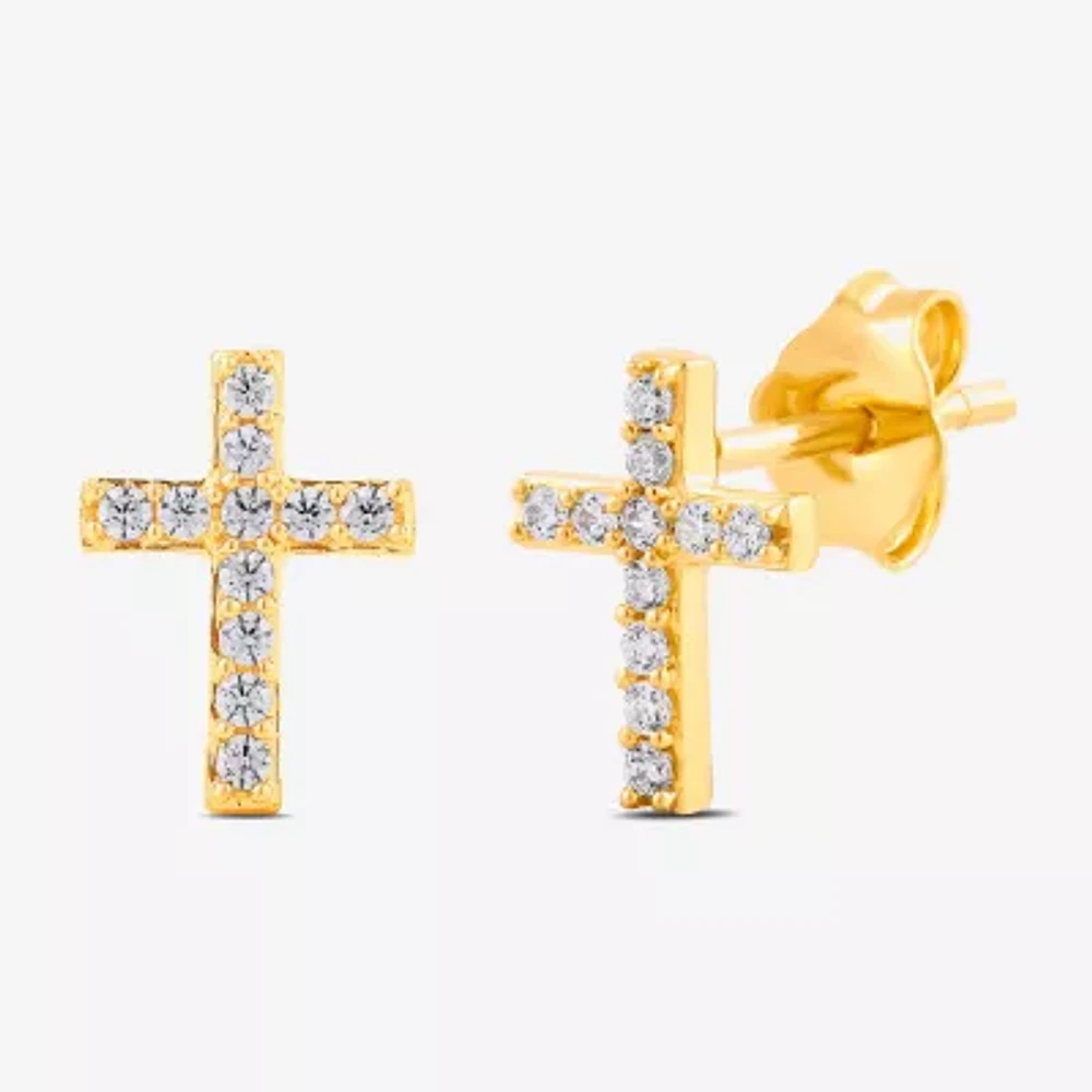 (I1-I2/ H) 1/6 CT. T.W. Lab Grown White Diamond 14K Gold Over Silver 9.4mm Cross Stud Earrings