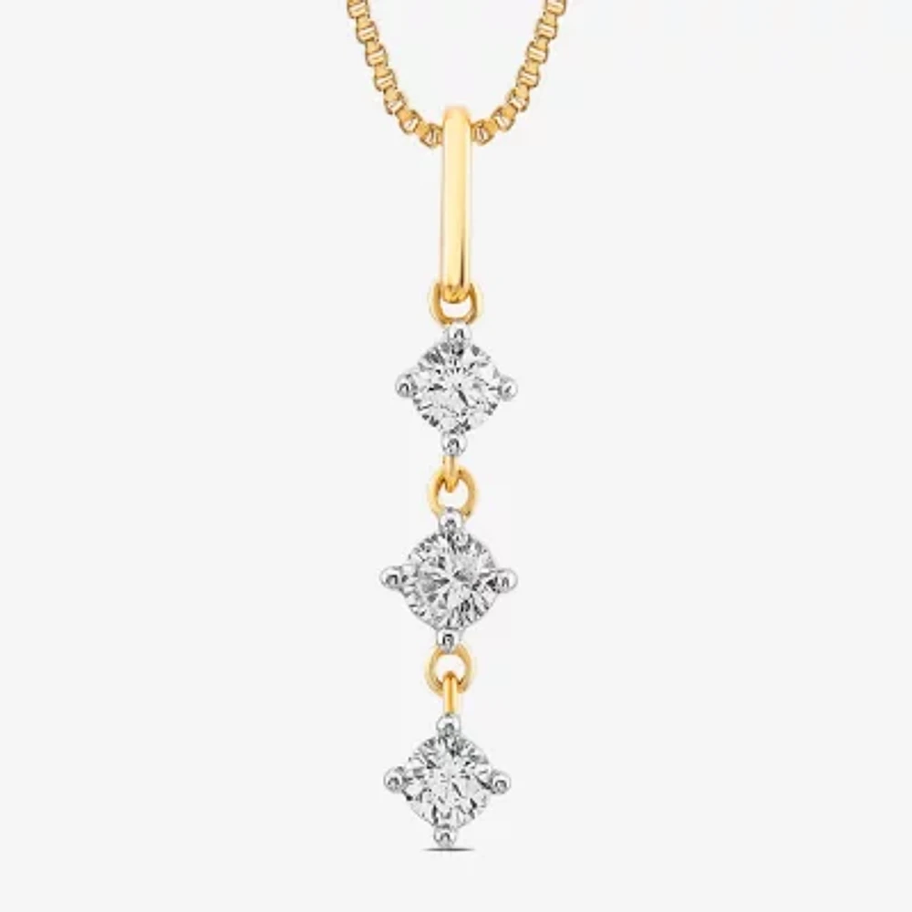3-Stone (I1-I2/ H) Womens 1/4 CT. T.W. Lab Grown White Diamond 14K Gold Over Silver Pendant Necklace