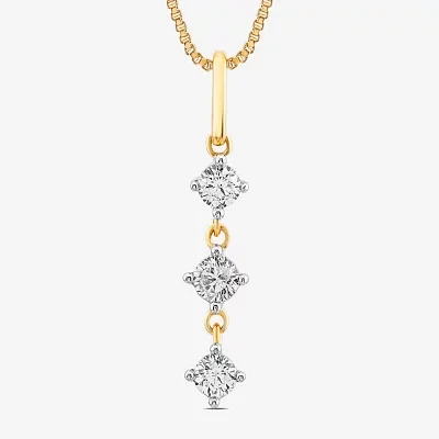 3-Stone (I1-I2/ H) Womens 1/4 CT. T.W. Lab Grown White Diamond 14K Gold Over Silver Pendant Necklace