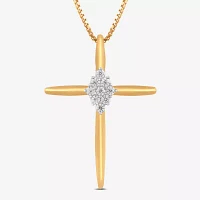 Diamond Blossom Womens 1/10 CT. T.W. Lab Grown White Diamond 14K Gold Over Silver Cross Pendant Necklace