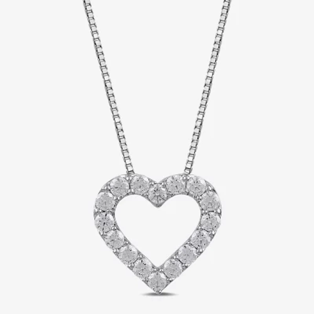 Womens 1/2 CT. T.W. Lab Grown White Diamond Sterling Silver Heart Pendant Necklace