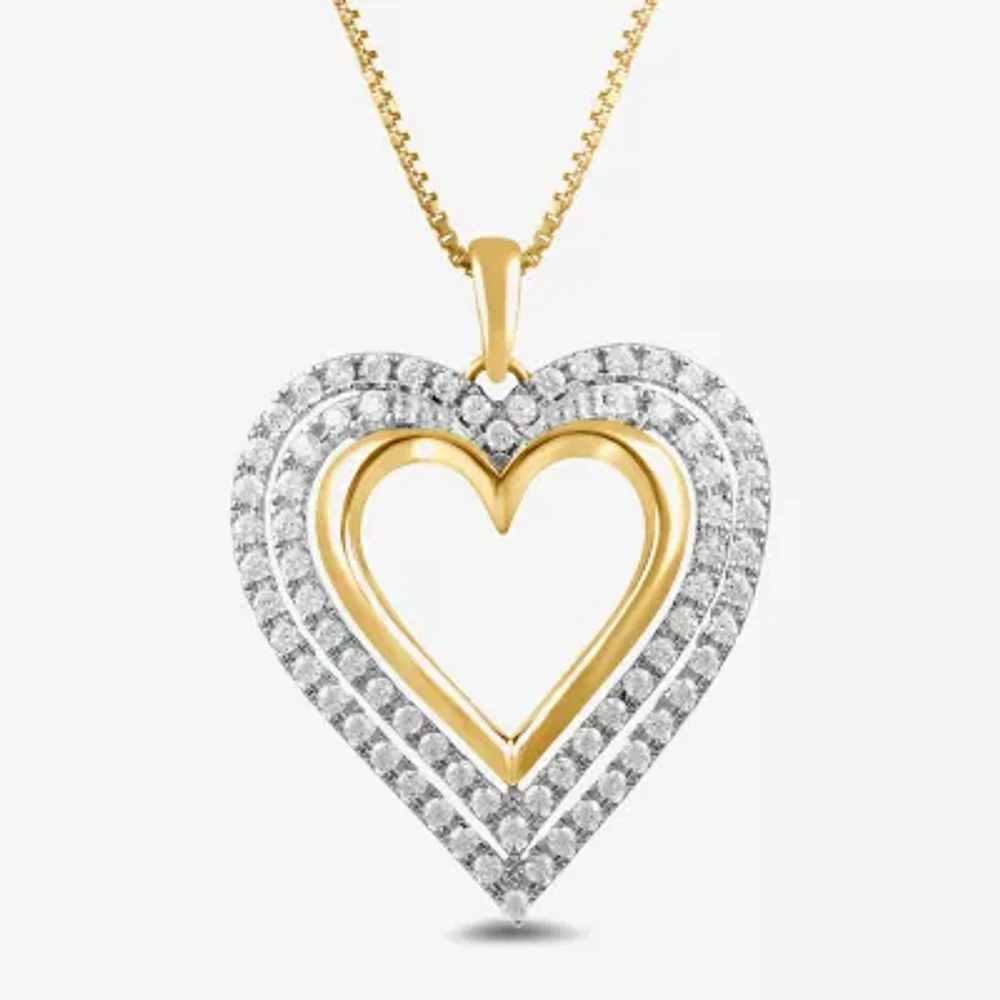 (I1-I2/ H) Womens 1/2 CT. T.W. Lab Grown White Diamond 14K Gold Over Silver Heart Pendant Necklace