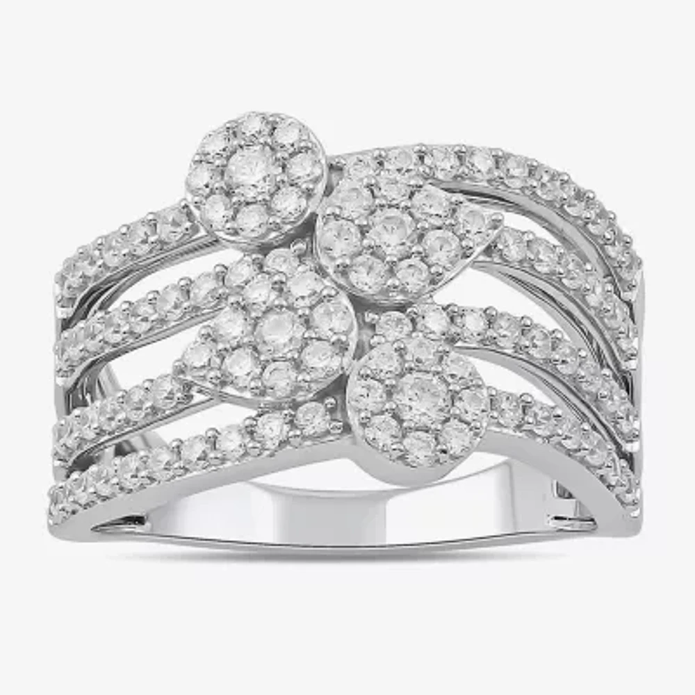 Diamond Blossom Womens 1 CT. T.W. Lab Grown White Sterling Silver Cocktail Ring