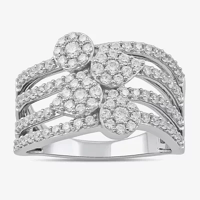Diamond Blossom Womens 1 CT. T.W. Lab Grown White Sterling Silver Cocktail Ring