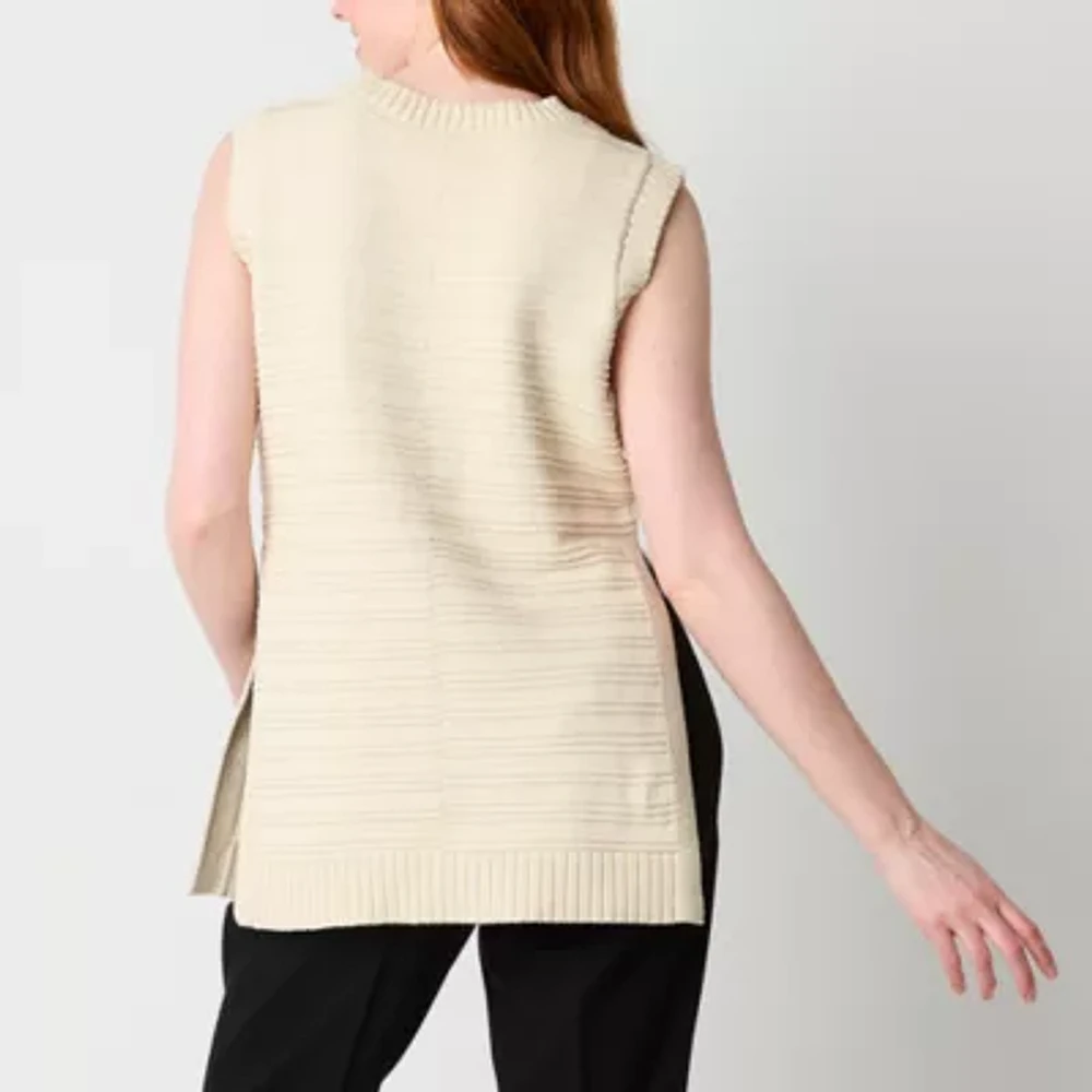 Worthington Womens Crew Neck Sleeveless Pullover Sweater