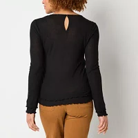 a.n.a Sheer Knit Womens Crew Neck Long Sleeve T-Shirt