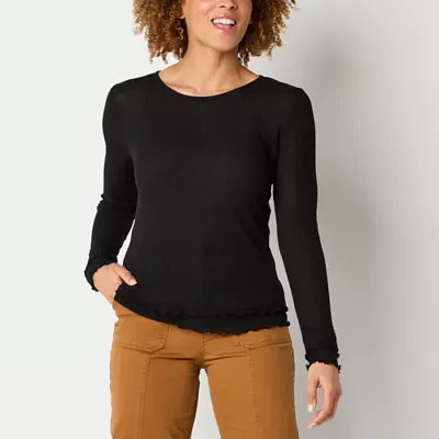 a.n.a Sheer Knit Womens Crew Neck Long Sleeve T-Shirt