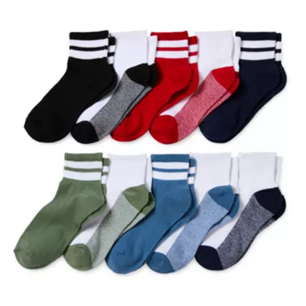 Thereabouts Little & Big Boys 10 Pair Quarter Ankle Socks