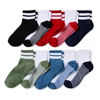 Thereabouts Little & Big Boys 10 Pair Quarter Ankle Socks