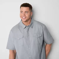 Walker Hayes for JCPenney Snap Front Mens Big and Tall Classic Fit Short Sleeve Easy Care Button-Down Shirt