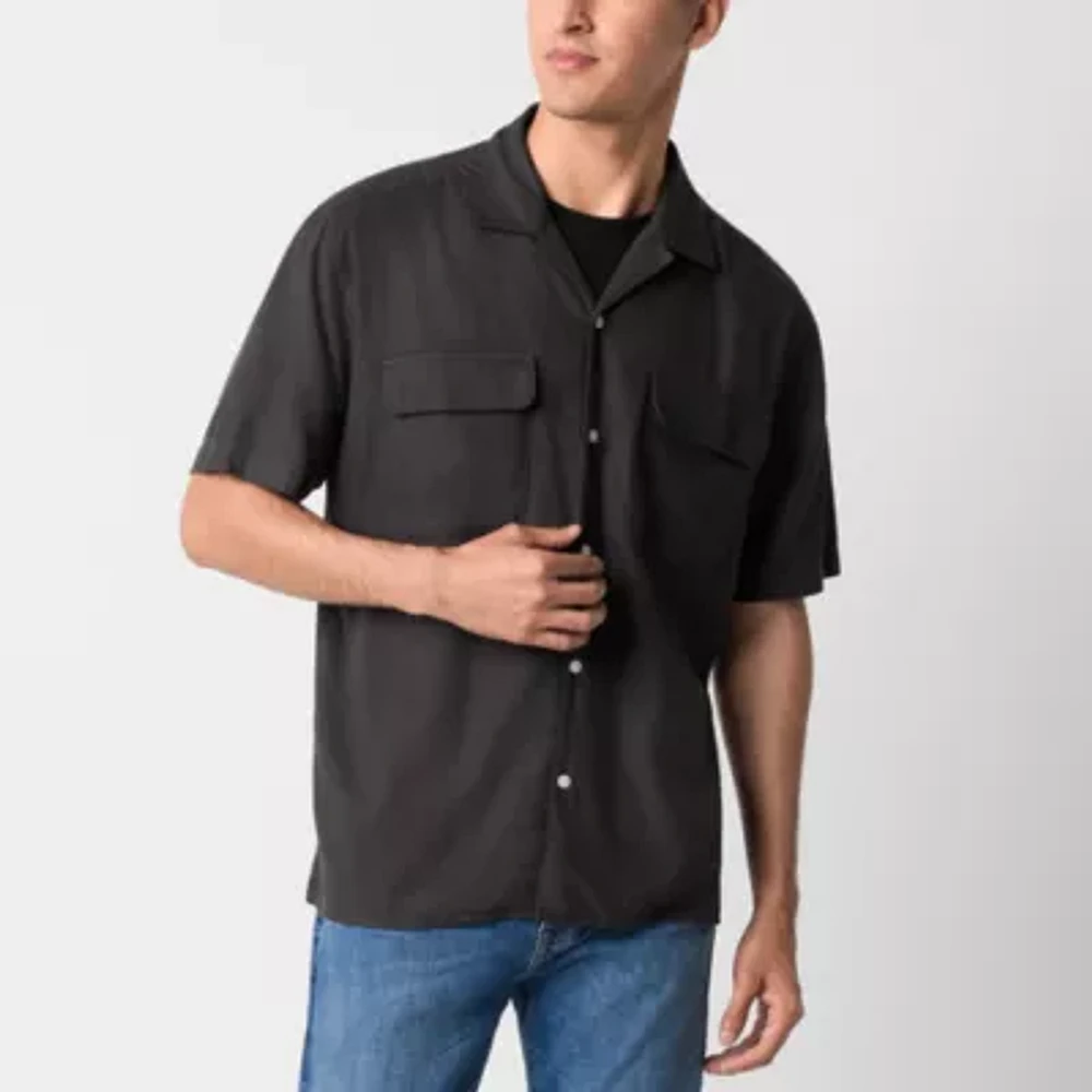 Arizona Mens Short Sleeve Twill Button-Up Shirt