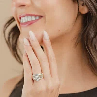 (G / Si2) Womens 2 CT. T.W. Lab Grown White Diamond 10K Gold Side Stone Halo Engagement Ring