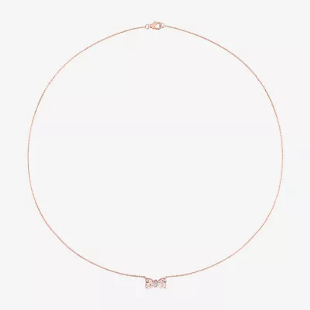 Womens Genuine Pink Morganite 10K Rose Gold Bow 17 Inch Pendant Necklace