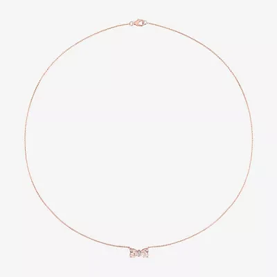 Womens Genuine Pink Morganite 10K Rose Gold Bow 17 Inch Pendant Necklace