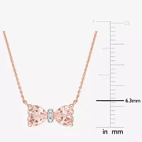 Womens Genuine Pink Morganite 10K Rose Gold Bow 17 Inch Pendant Necklace