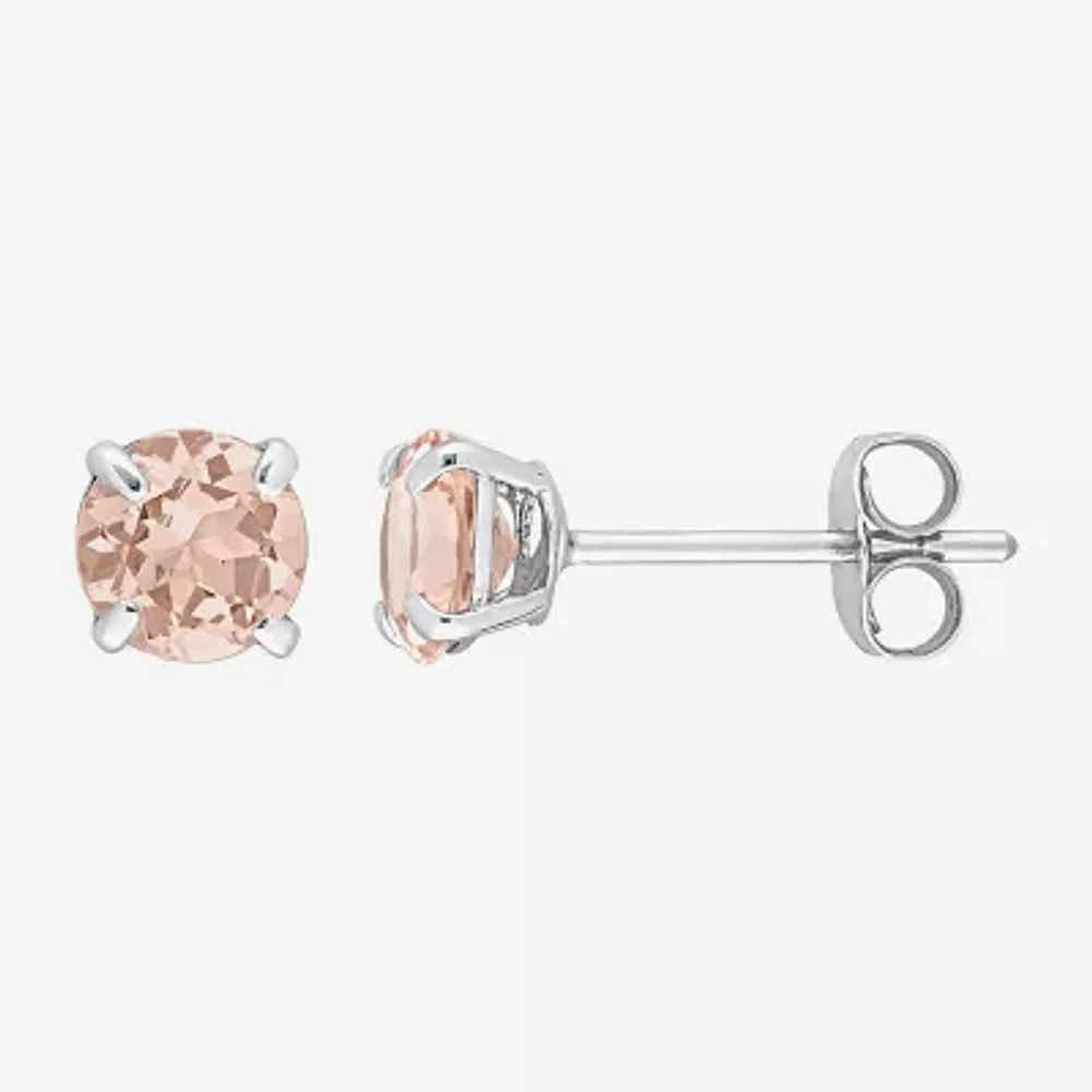 Genuine Pink Morganite 10K White Gold 5mm Round Stud Earrings